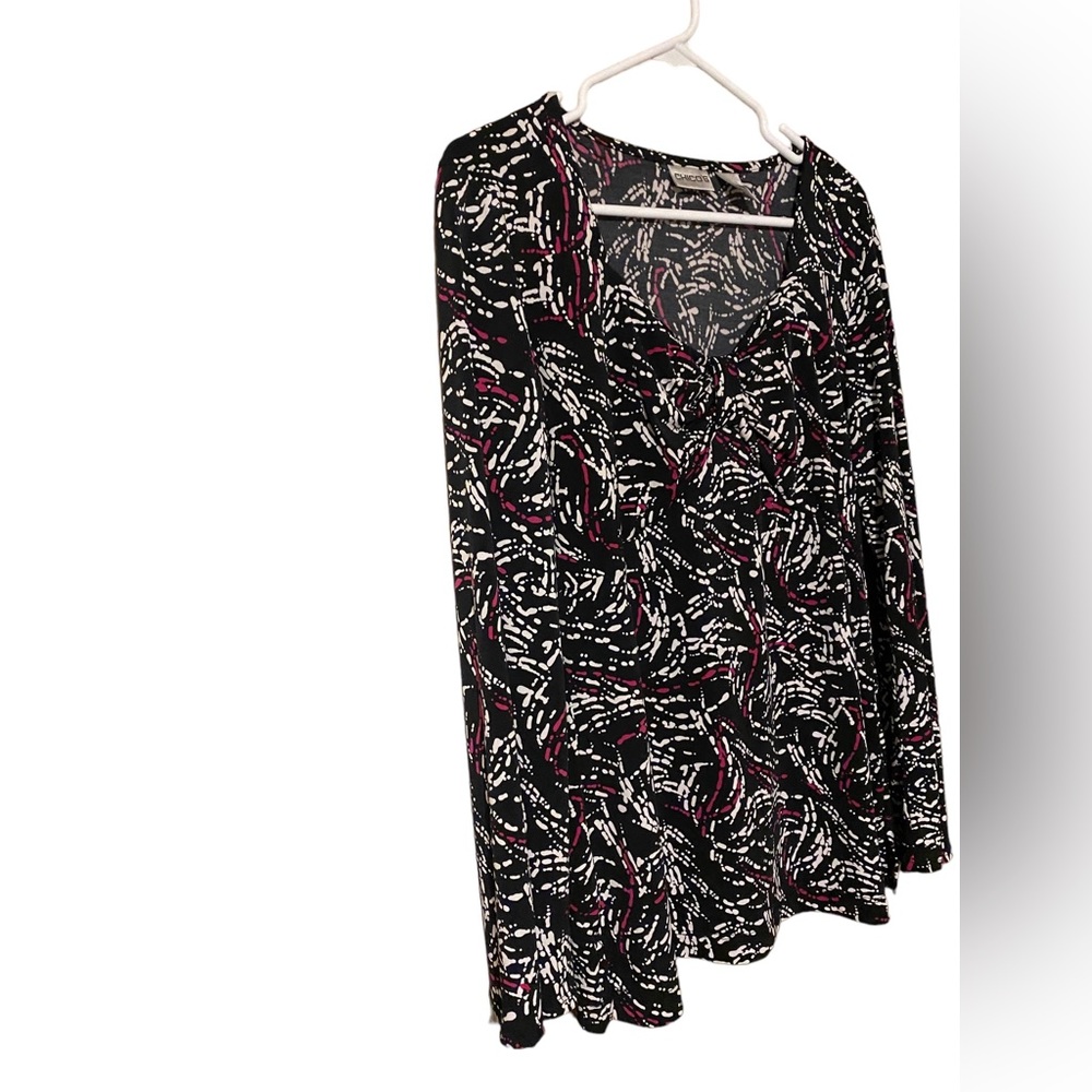Chicos Blouse Size 1 US Medium Top Stretch Jersey Knit Long Sleeves Shirt - Picture 5 of 15